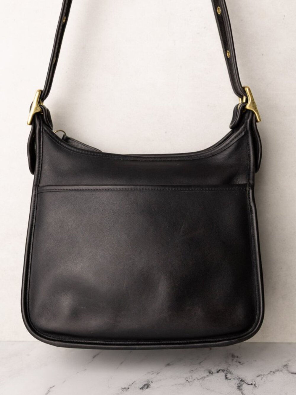Vintage Coach 9966 Legacy Zip Black Leather Brass Crossbody Shoulder Bag Purse